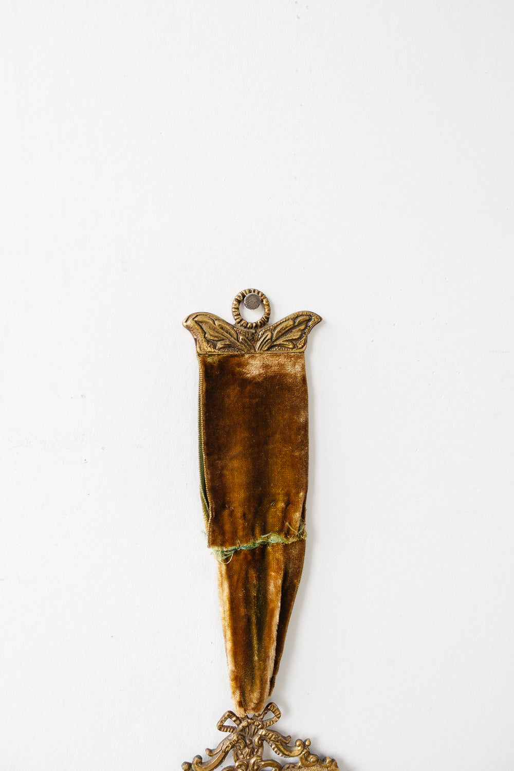 rare turn of the century heirloom victorian solid brass & velvet mirror