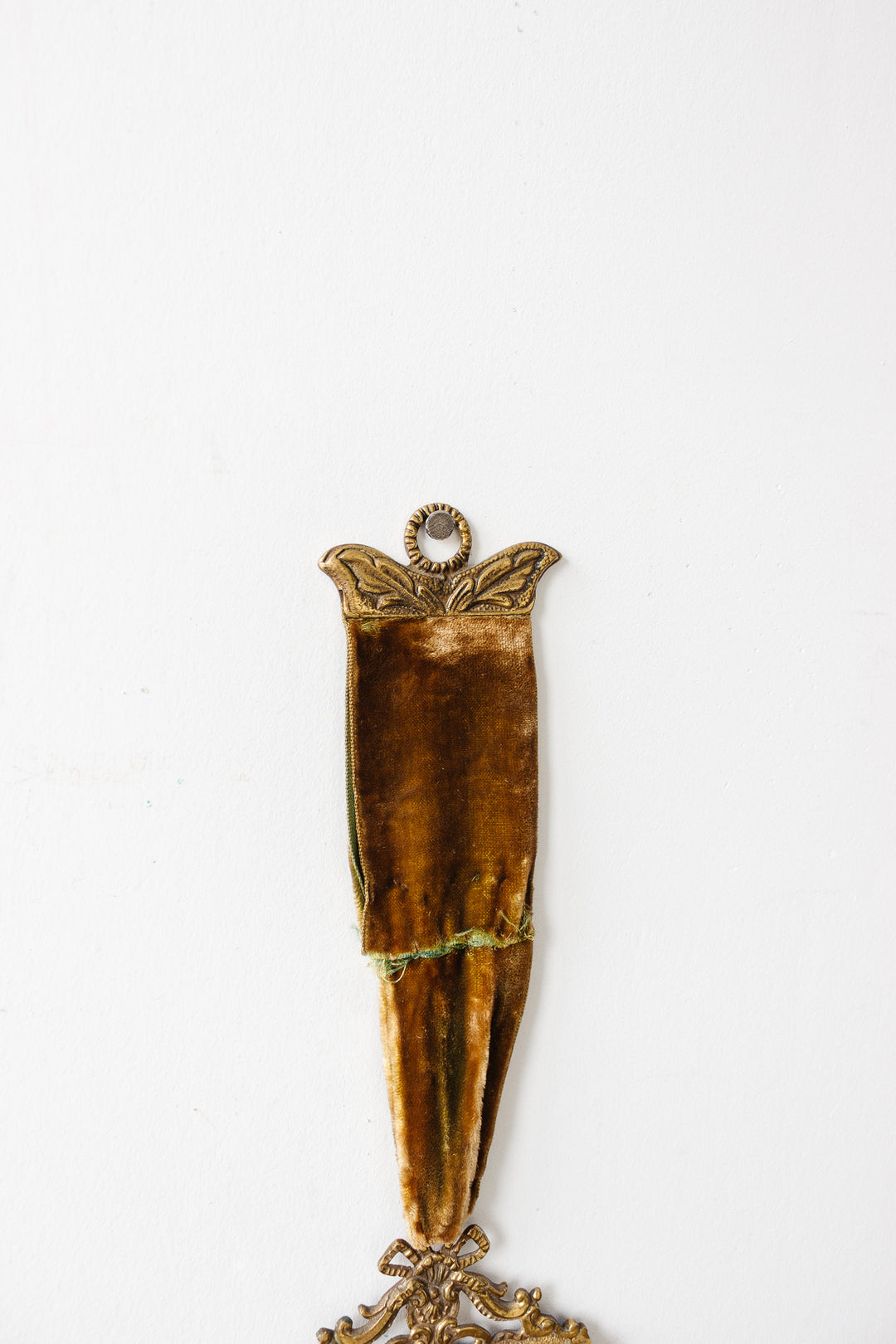 rare turn of the century heirloom victorian solid brass & velvet mirror