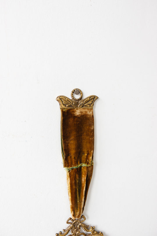 rare turn of the century heirloom victorian solid brass & velvet mirror