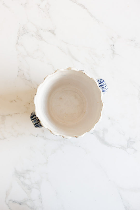 antique french handpainted blue and white cachepot