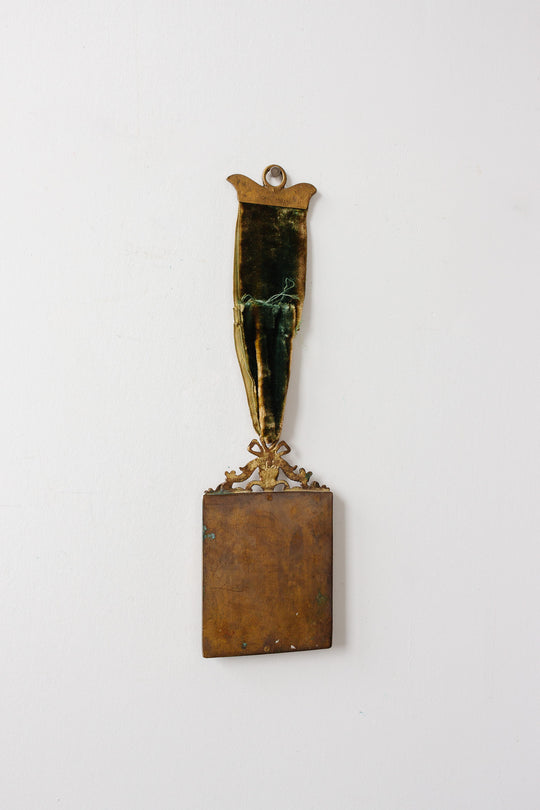 rare turn of the century heirloom victorian solid brass & velvet mirror