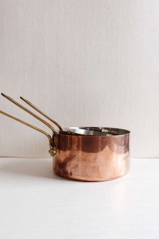 set of 3 graduated vintage french copper pots