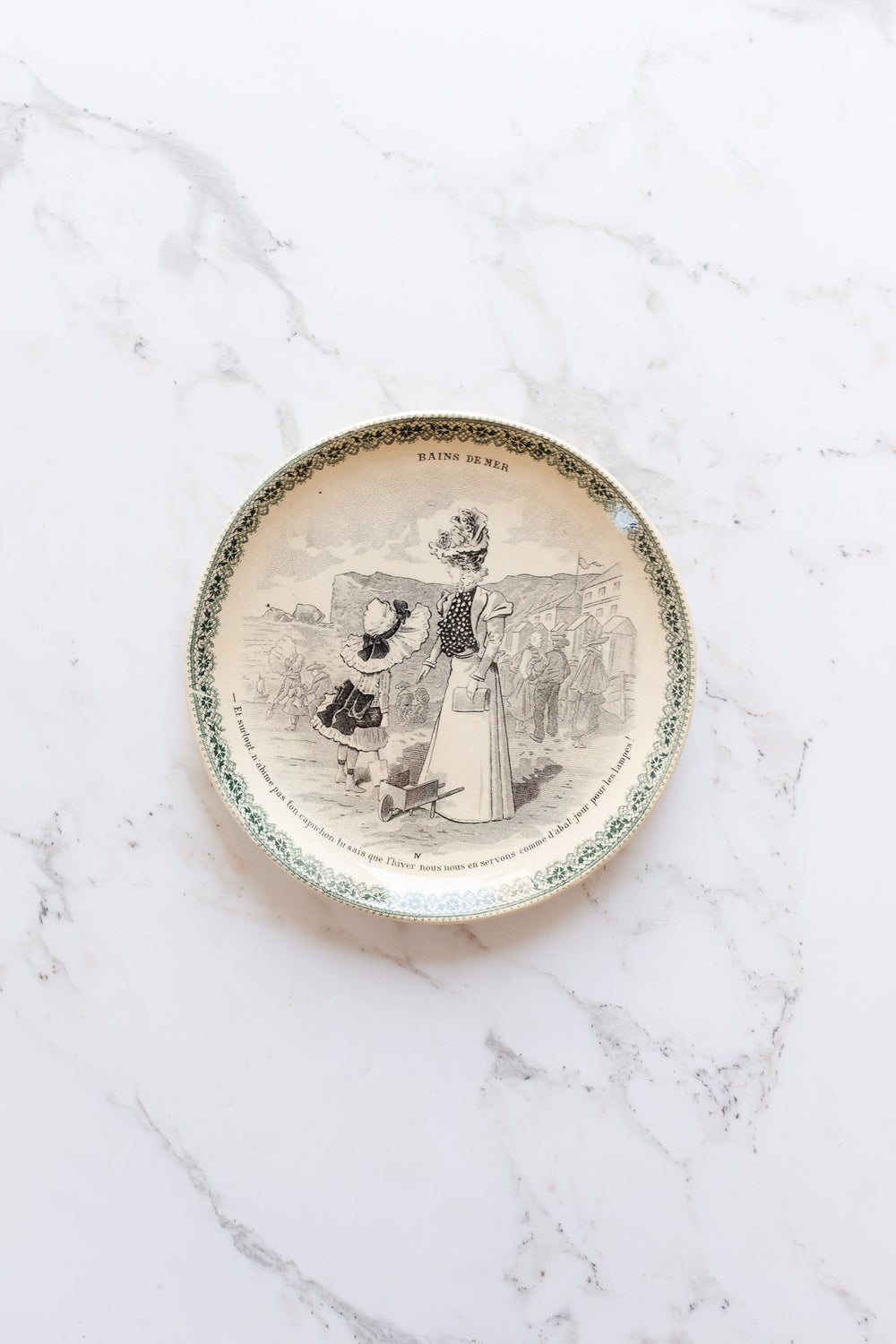 pair of antiqie hb & cie "bains de mer" talking plates