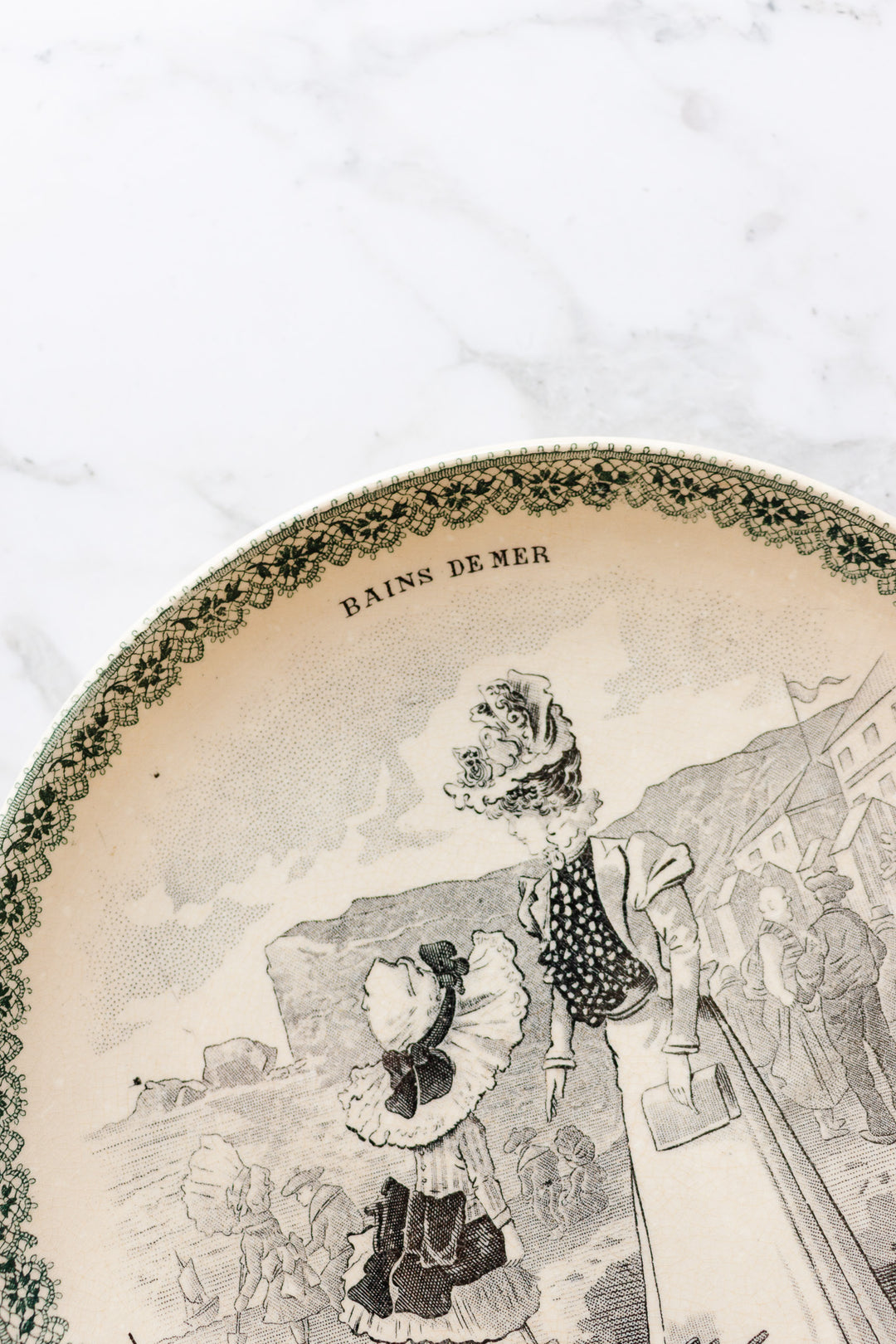 pair of antiqie hb & cie "bains de mer" talking plates