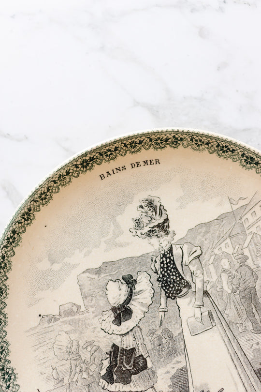 pair of antiqie hb & cie "bains de mer" talking plates