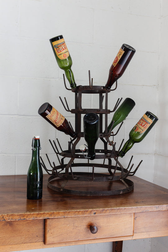 antique french hérisson bottle drying rack