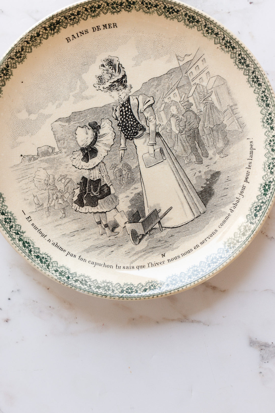 pair of antiqie hb & cie "bains de mer" talking plates