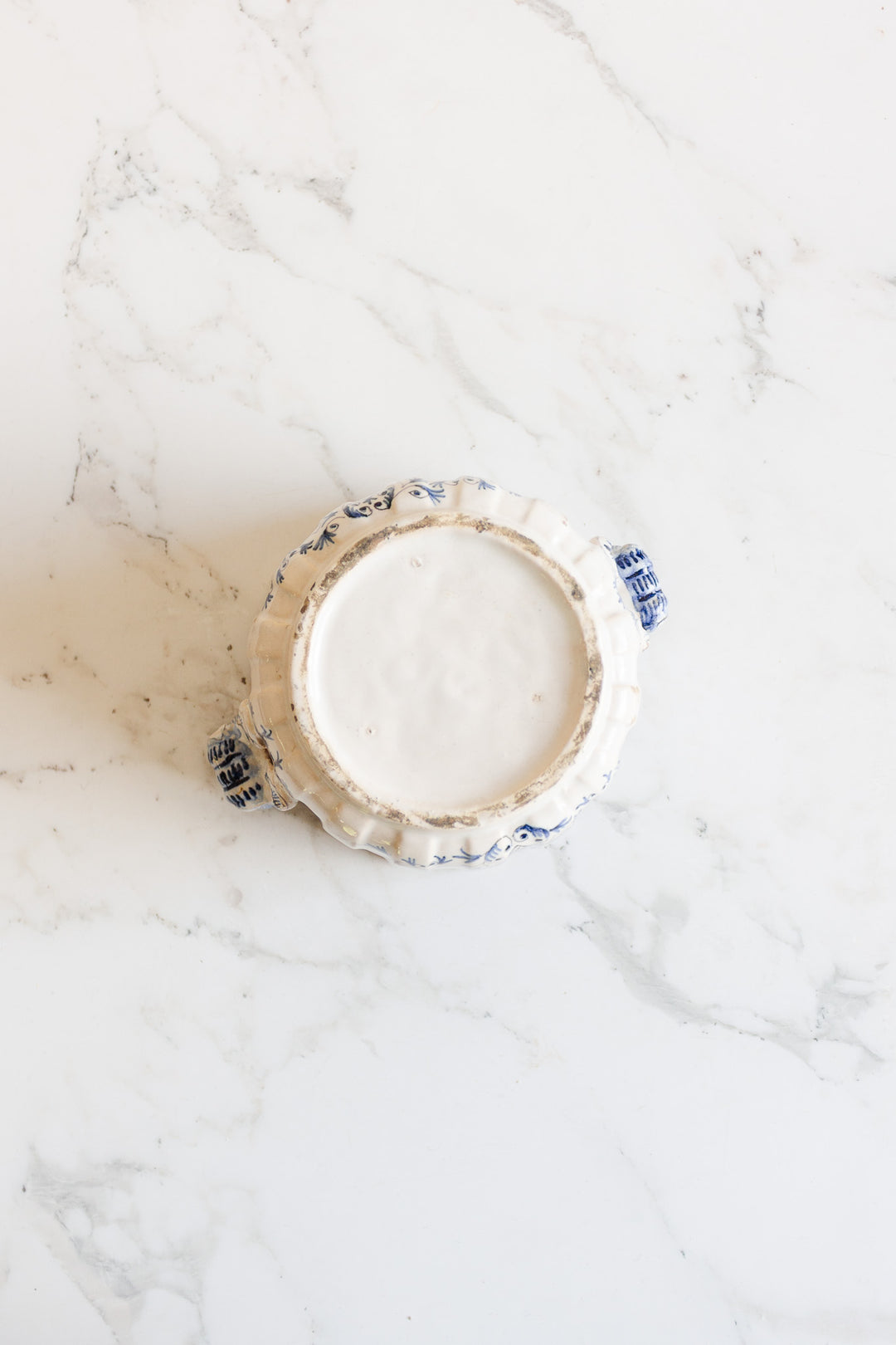 antique french handpainted blue and white cachepot