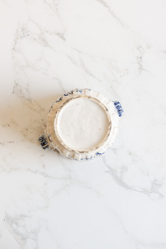 antique french handpainted blue and white cachepot