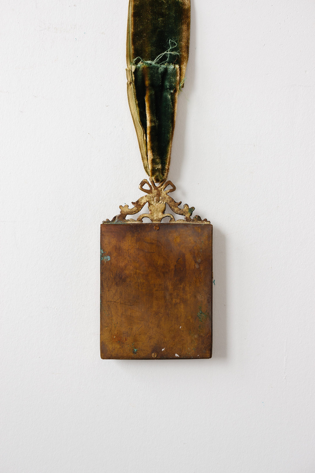 rare turn of the century heirloom victorian solid brass & velvet mirror