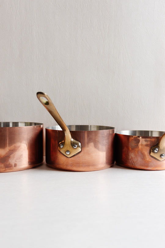 set of 3 graduated vintage french copper pots