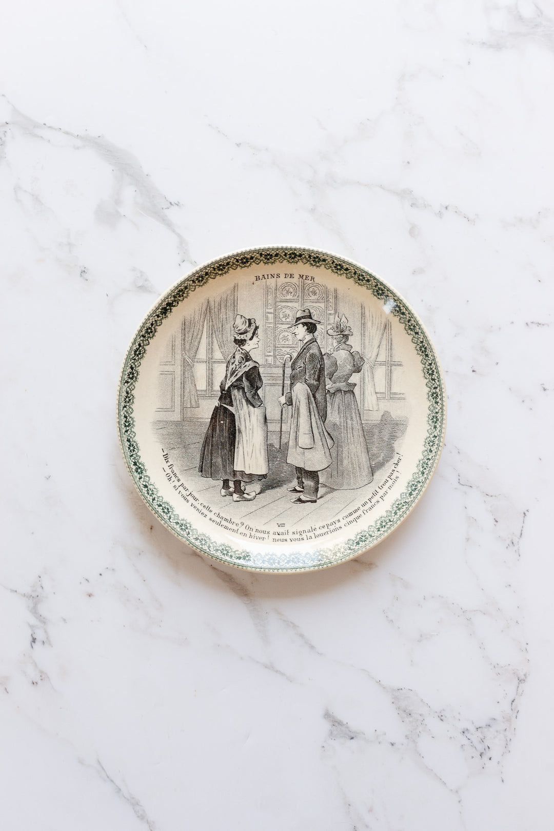 pair of antiqie hb & cie "bains de mer" talking plates