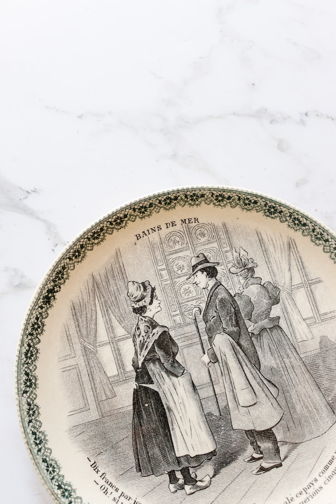 pair of antiqie hb & cie "bains de mer" talking plates