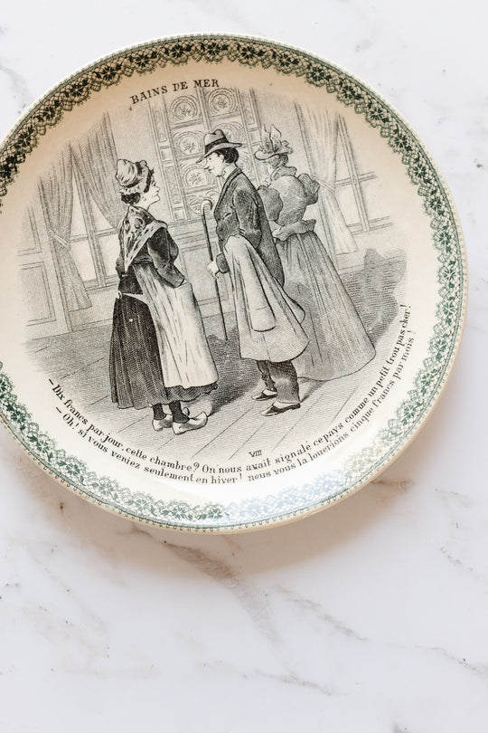 pair of antiqie hb & cie "bains de mer" talking plates
