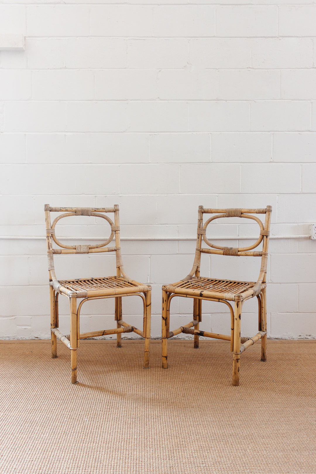 1970s Italian bamboo and rattan dining chairs, set of two