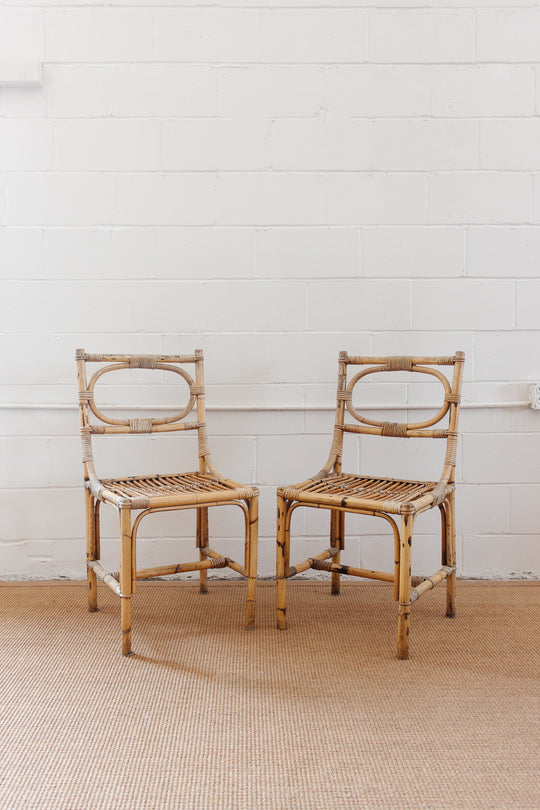 1970s Italian bamboo and rattan dining chairs, set of two