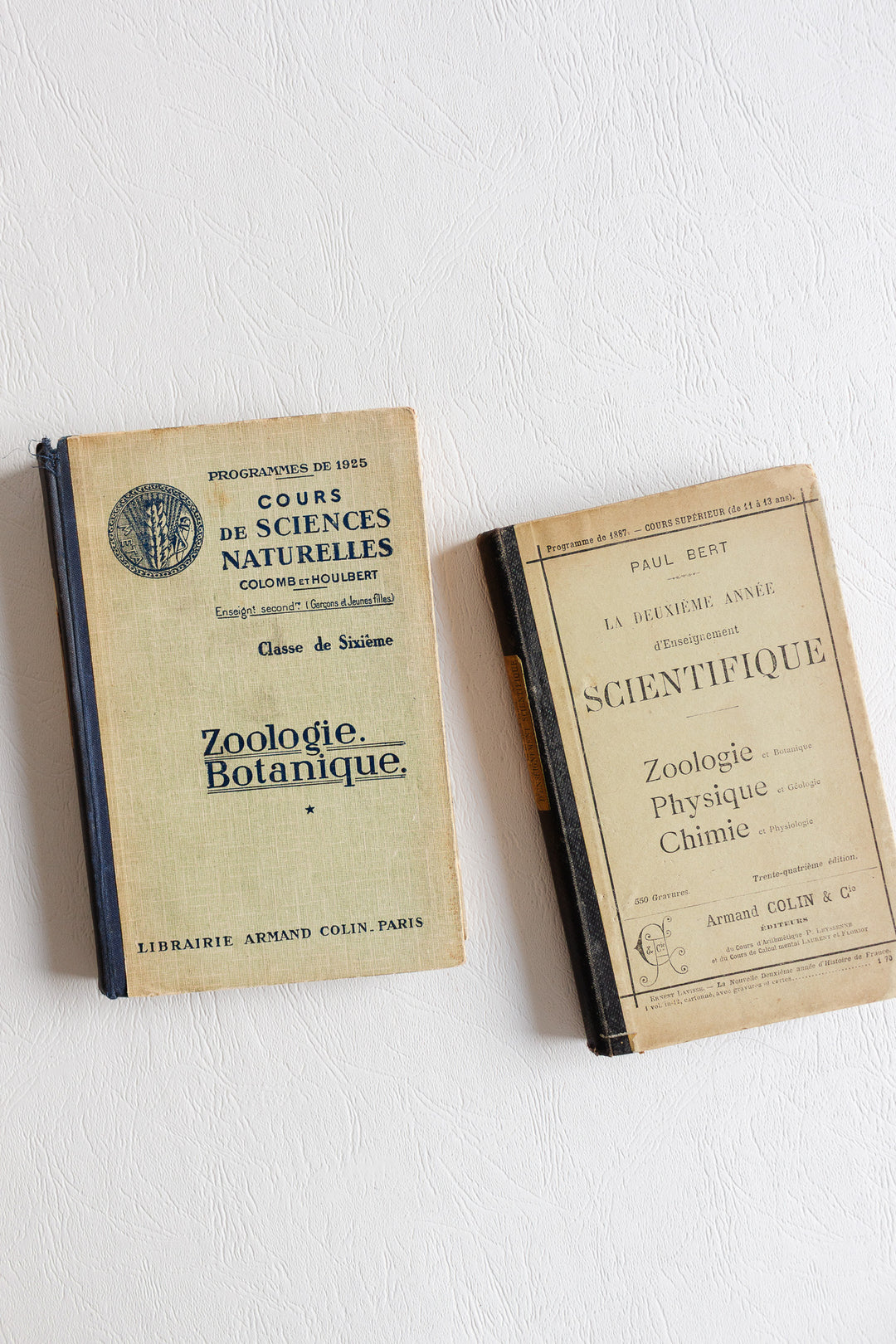 pair of antique french illustrated "zoologie botanique" textbooks