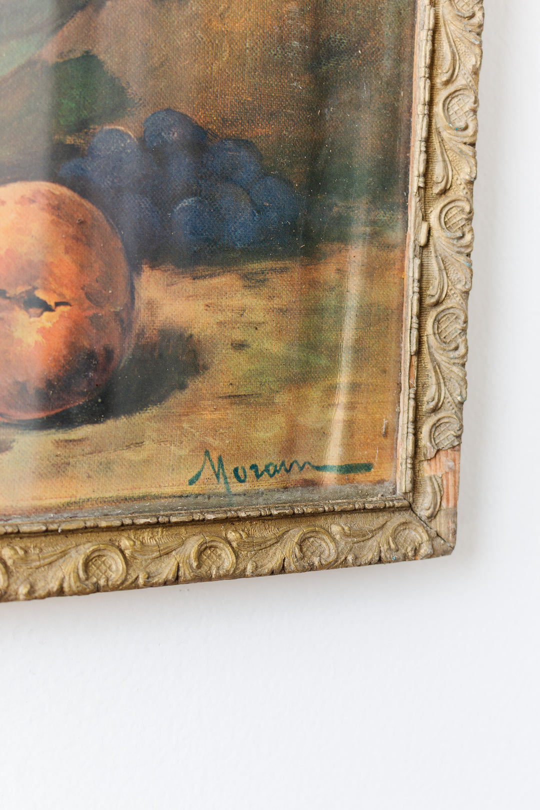 antique french still life print in gilt and plaster frame