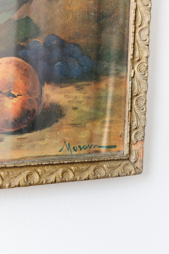 antique french still life print in gilt and plaster frame