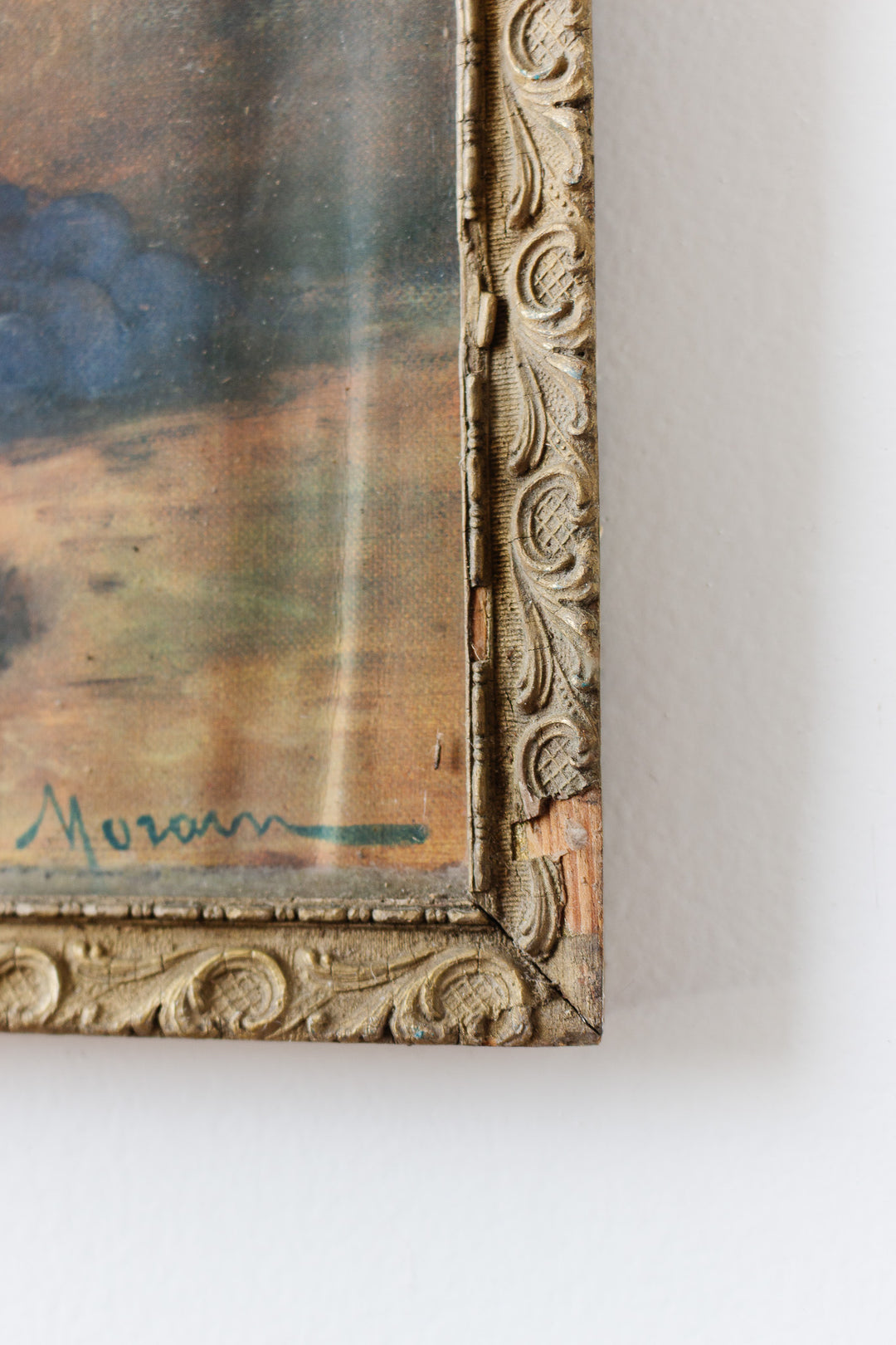 antique french still life print in gilt and plaster frame
