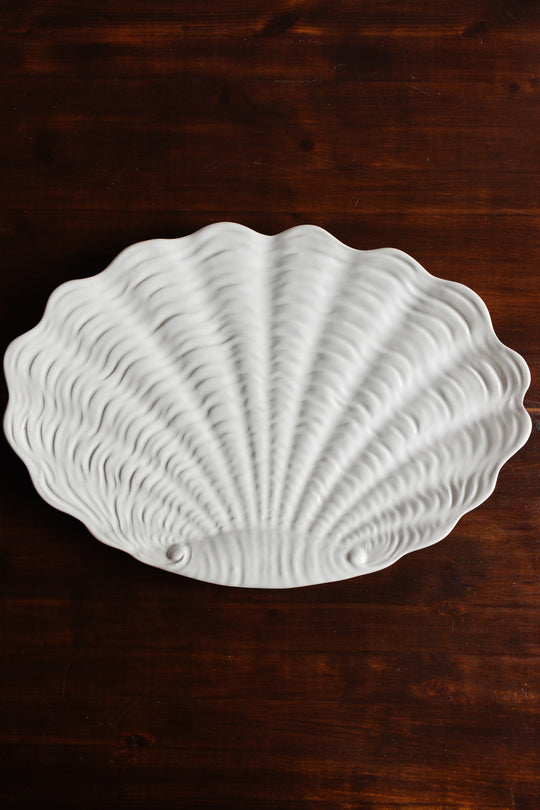 vintage italian white ceramic scallop shell platter
