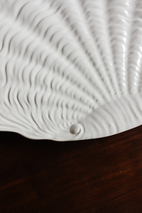 vintage italian white ceramic scallop shell platter