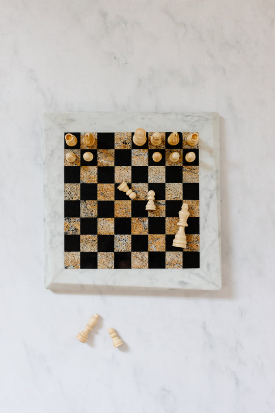 vintage French marble chess board with asymmetrical border