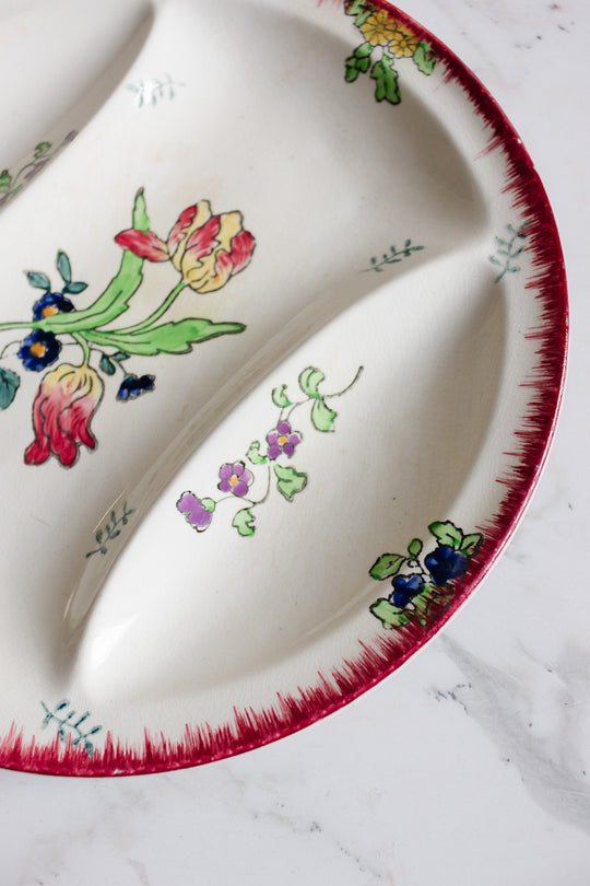 antique french longwy polychrome "marseille" asparagus platter