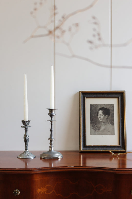vintage french atomic age pewter candlestick