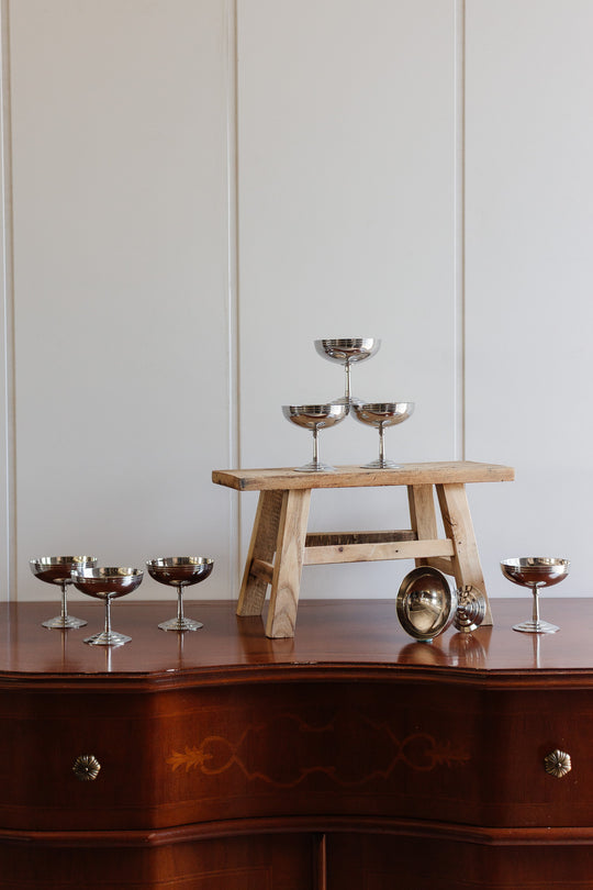 vintage french letang-remy stainless steel champagne coupes, set of 8