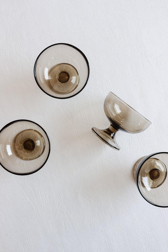 set of 4 midcentury french smokey champagne coupes