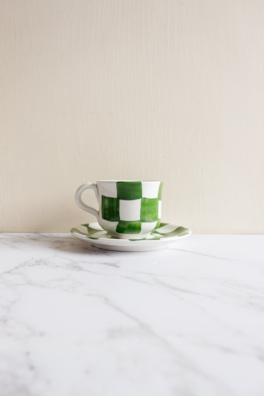 checkered cup and saucer set by ceramica san marciano