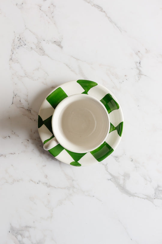 checkered cup and saucer set by ceramica san marciano