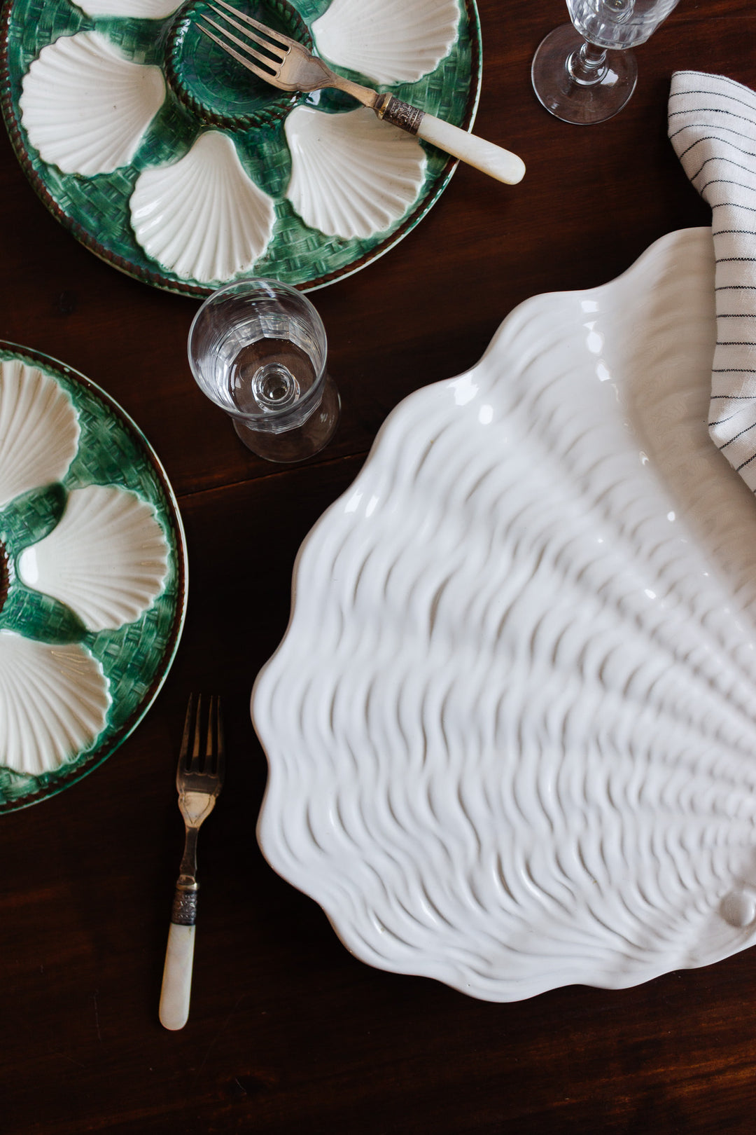 vintage italian white ceramic scallop shell platter