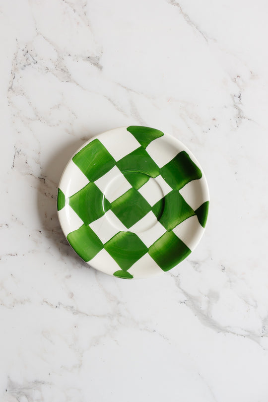 checkered cup and saucer set by ceramica san marciano