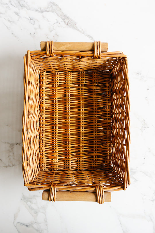 vintage french osier basket with wood handles