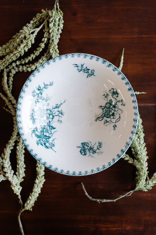 antique french sarreguemines "vega" pedestal fruit bowl