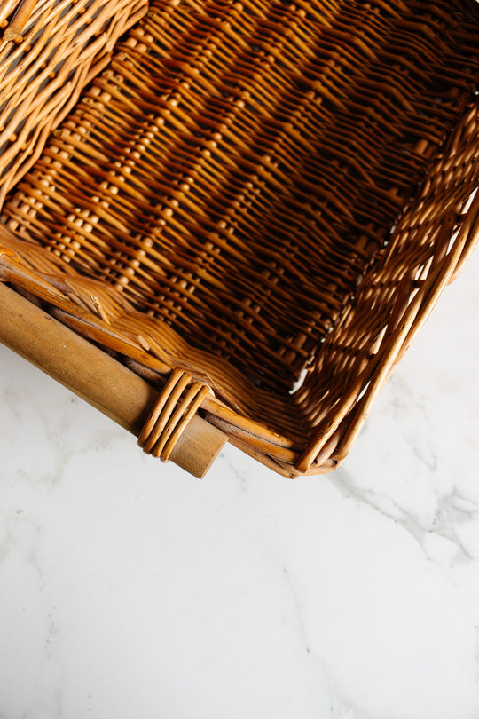 vintage french osier basket with wood handles