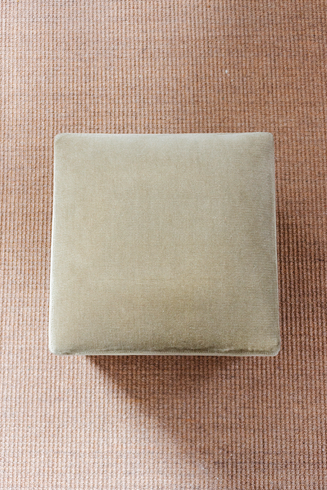 midcentury French green velvet fringe ottoman