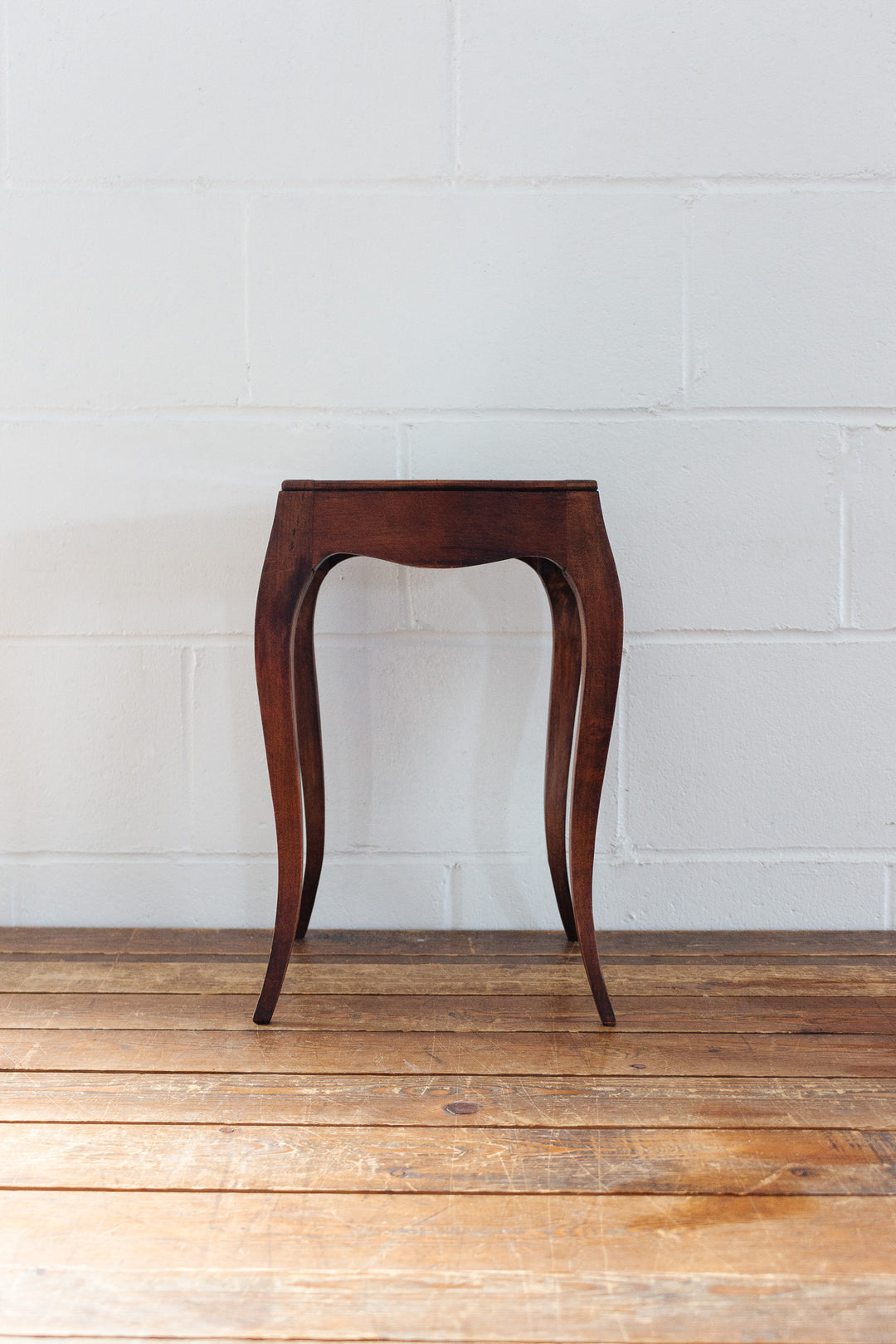rare 1940s French petite walnut table with hand painted tile