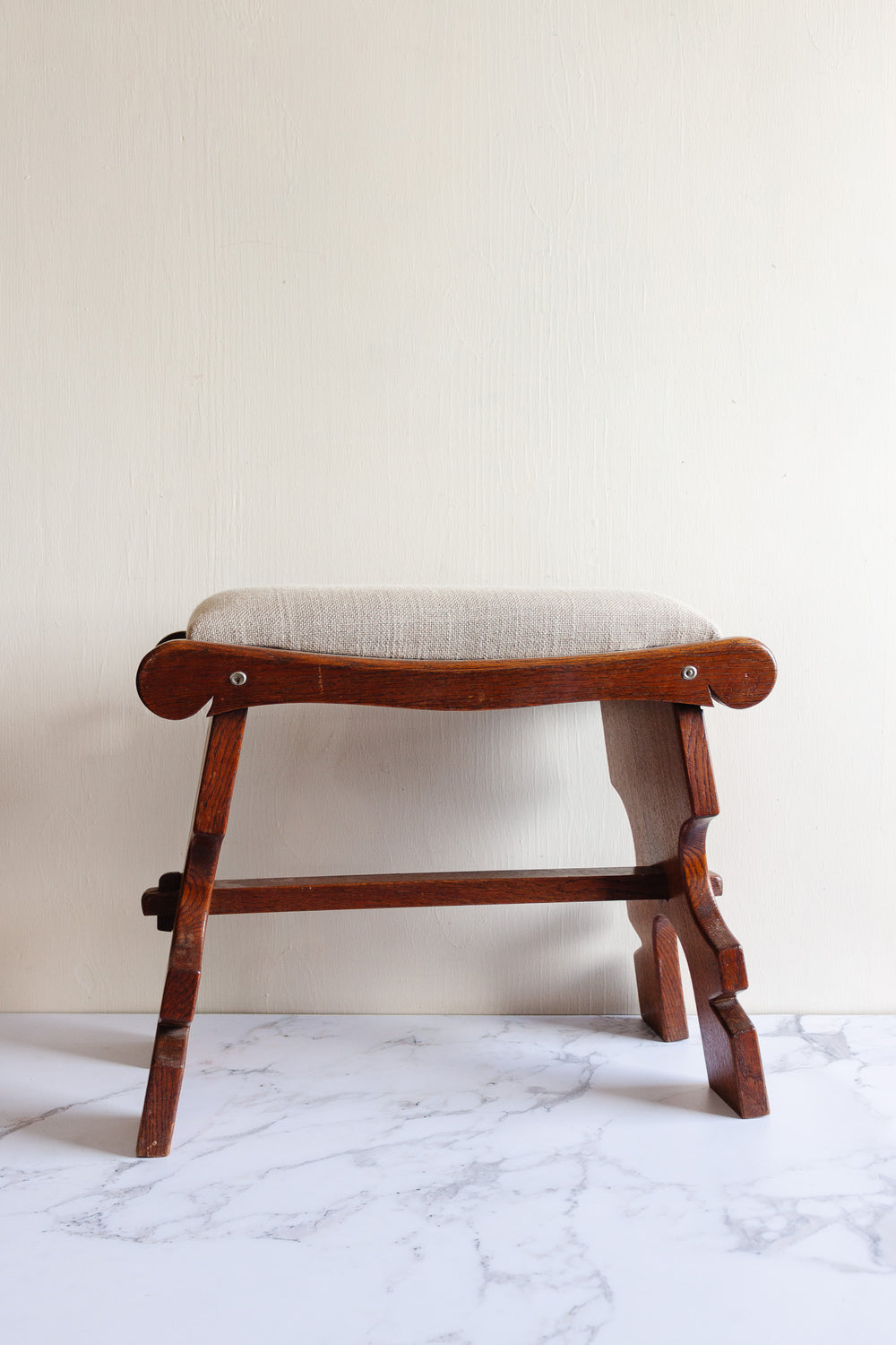 vintage French oak and linen stool