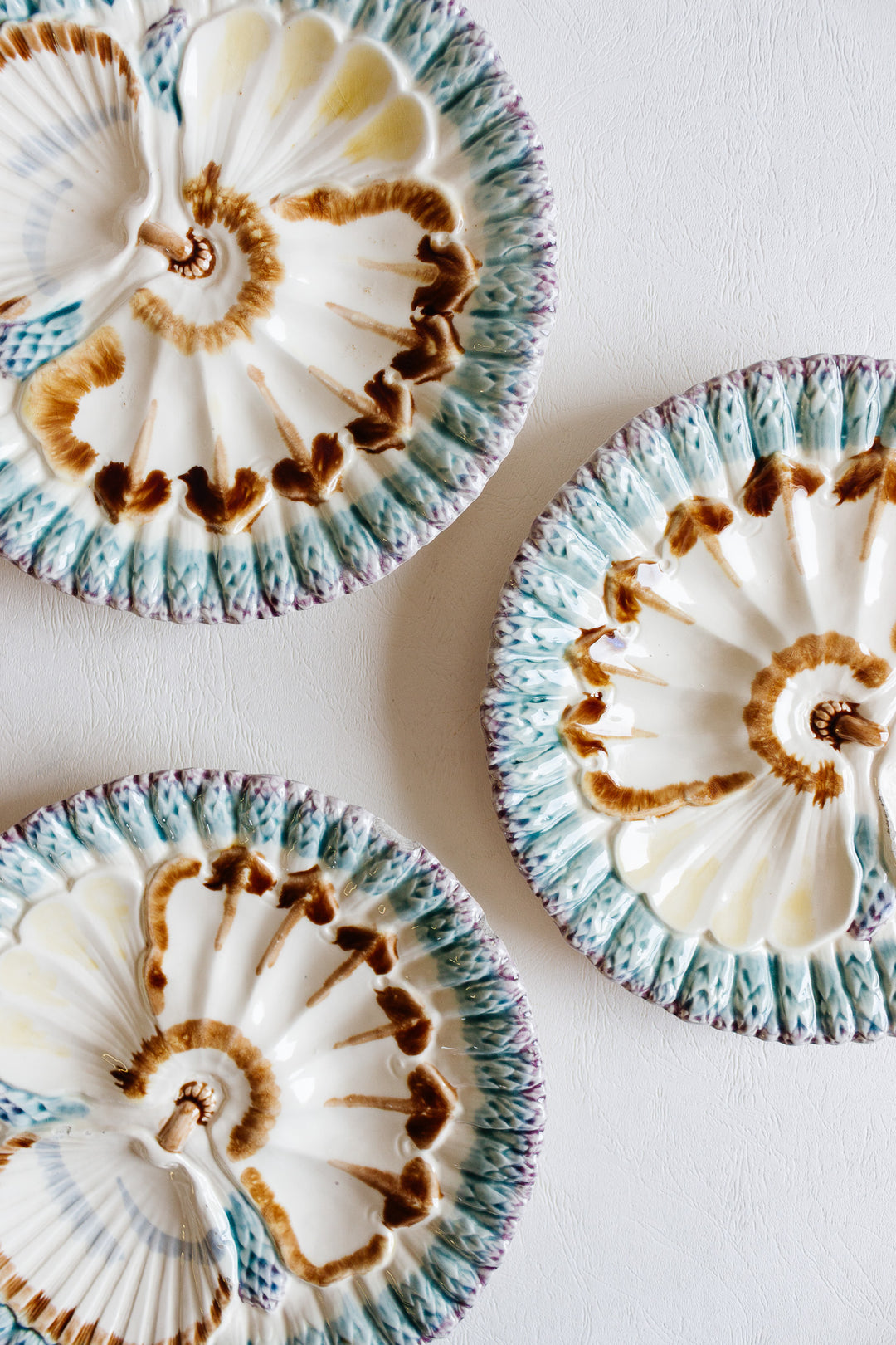 set of 3 antique french longwy majolica plates