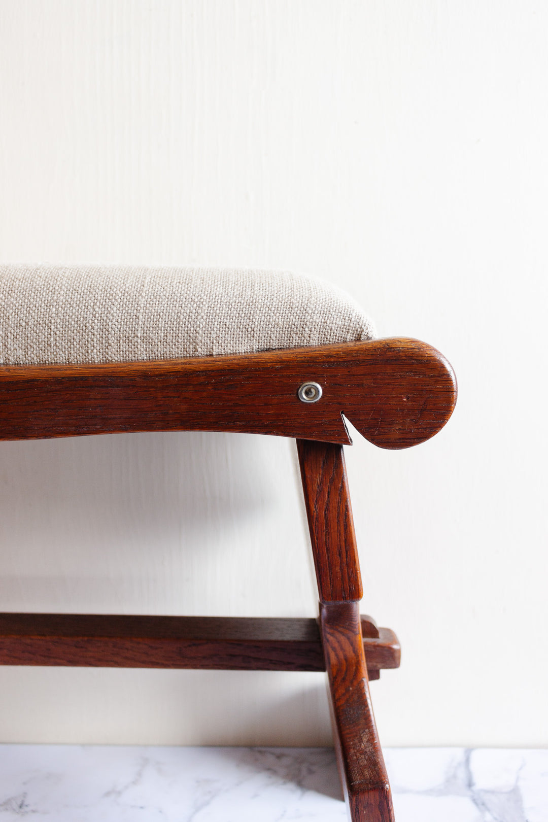 vintage French oak and linen stool