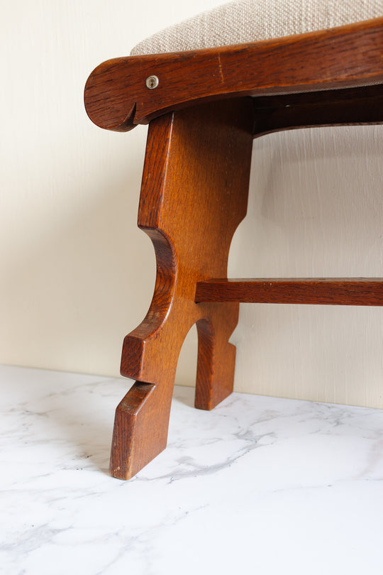 vintage French oak and linen stool