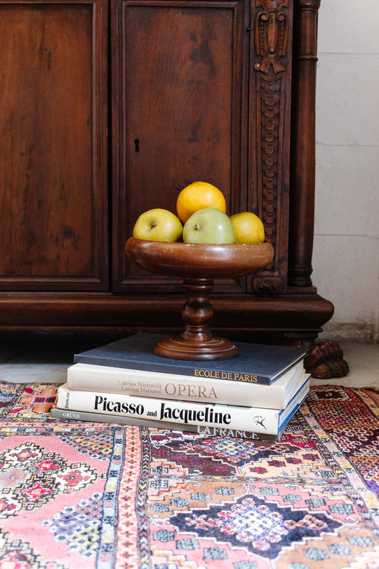 antique English turned walnut compote