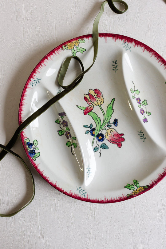 antique french longwy polychrome "marseille" asparagus platter