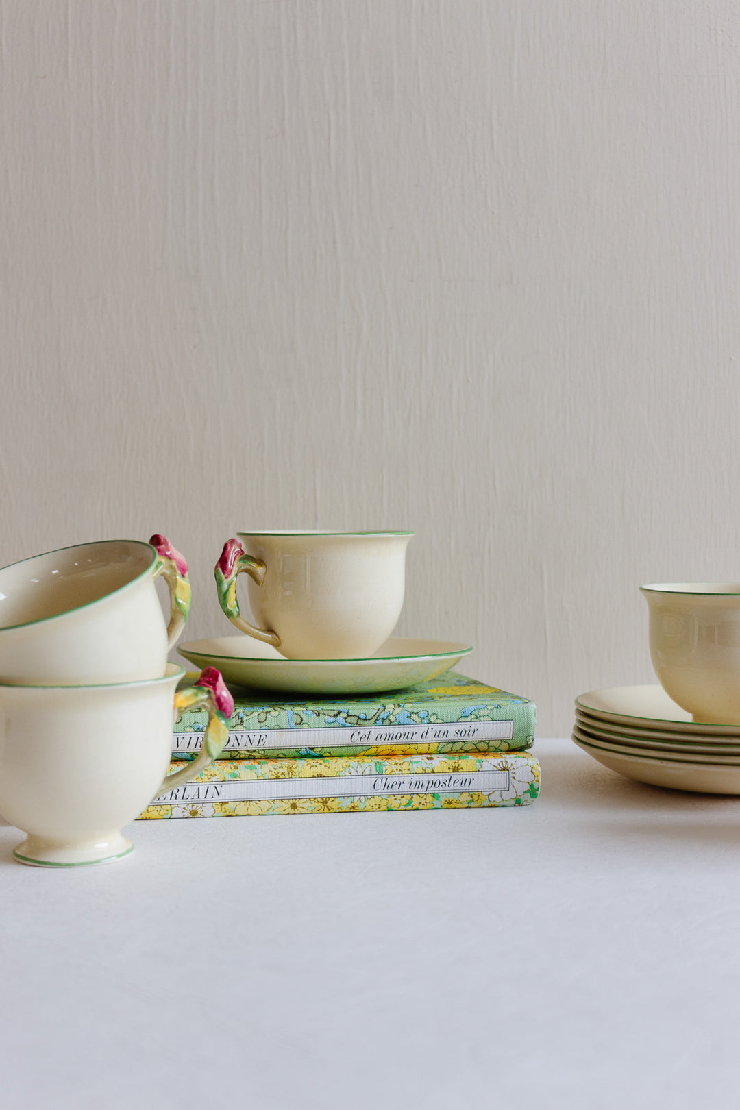 rare royal winton grimwades rosebud set of 6 teacups with creamer and sugar bowl