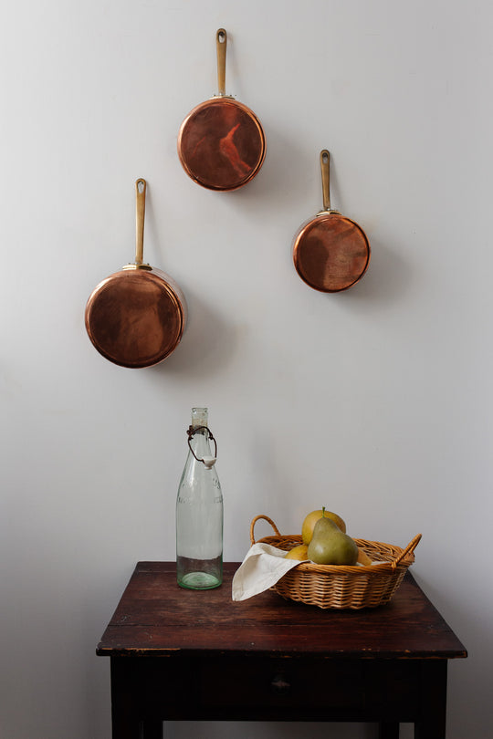 set of 3 graduated vintage french copper pots