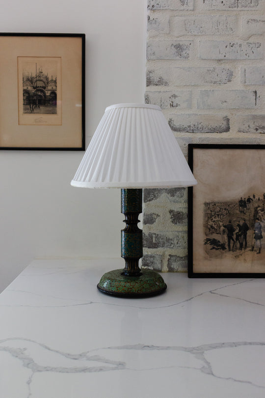vintage french handpainted patterned wood lamp