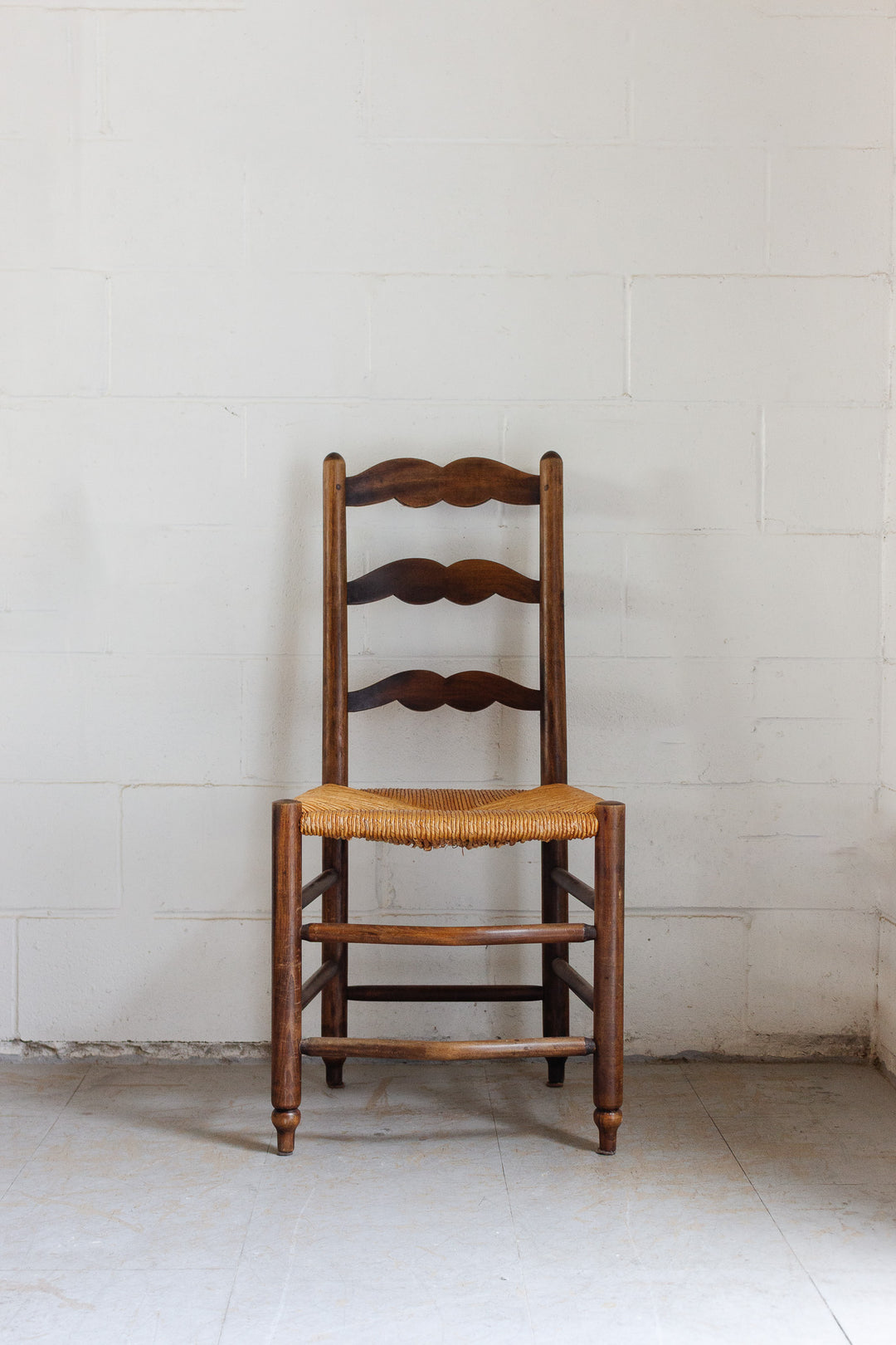 antique french rush seat ladderback chairs, set of 6